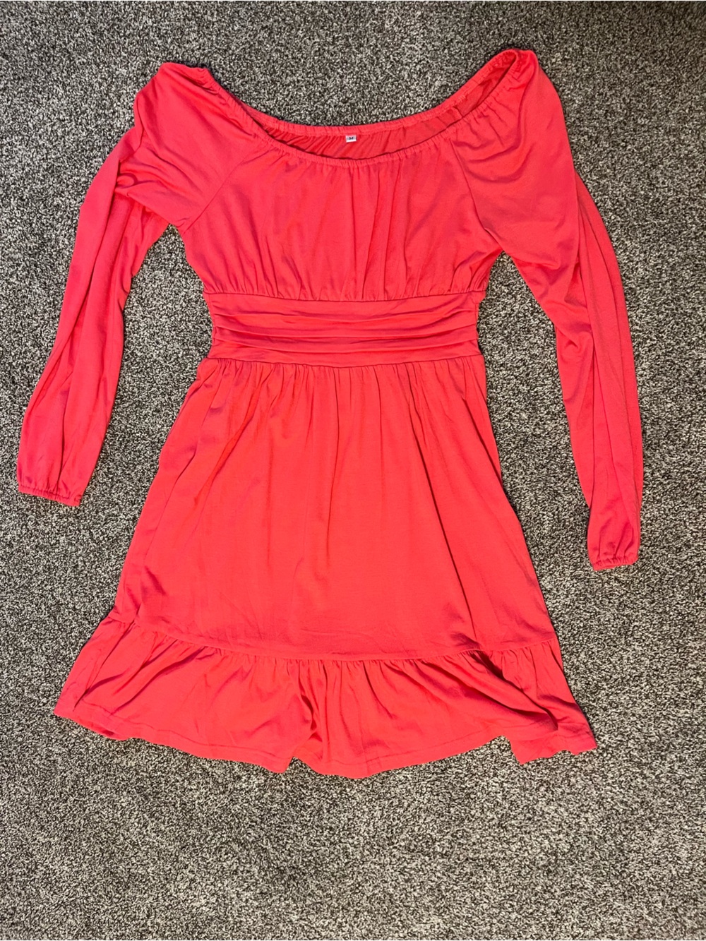 Women's Coral Off-Shoulder Long Sleeve Dress